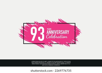 93 year anniversary celebration vector pink design in black frame on white background abstract illustration logo	