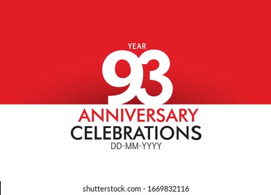 93 year Anniversary Concept Red Color and White for Banner, Poster, Greeting Card - Vector