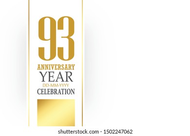 93 year anniversary, minimalist logo, greeting card. Birthday invitation. 93 year sign. Gold space vector illustration on white background - Vector