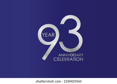 93 Year Anniversary Silver Color on Blue Background, for printed, banner, card, anniversary, greeting card, invitation card - Vector