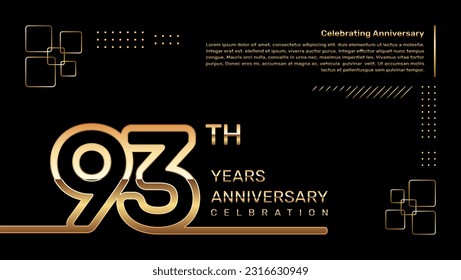 93 year anniversary template design with gold color and double line numbers, vector template