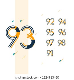 93 Year Retro Anniversary Set Celebration Vector Template Design Illustration