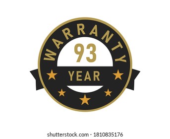 93 year warranty gold text with Black badge vector image