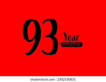 93 Years Anniversary Celebration logo on red background, 93 number logo design,93th Birthday Logo,  logotype Anniversary, Vector Anniversary For Celebration, poster, Invitation Card
