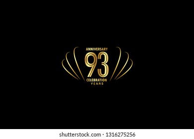 93 years anniversary celebration logotype. anniversary logo with golden and Spark light white color isolated on black background, vector design for celebration, invitation card, greeting card-Vector