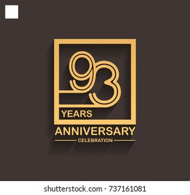 93 years anniversary celebration logotype style linked line in the square with golden color. vector illustration isolated on dark background