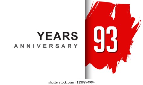 93 years anniversary design with red brush isolated on white background for company celebration event
