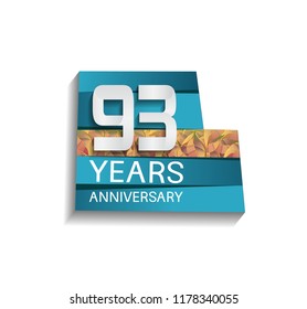 93 years anniversary design silver color with blue color background and golden leaf. for use celebration event