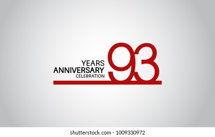93 years anniversary design with simple line red color isolated on white background for celebration