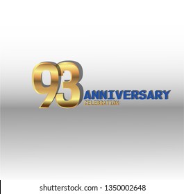 93 years Anniversary golden font with white background. golden number with blue and golden text. Simple design anniversary. Shadow in behind number and text. Elegant simple design