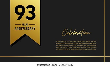 93 years anniversary logo with golden ribbon for booklet, leaflet, magazine, brochure poster, banner, web, invitation or greeting card. Vector illustrations.