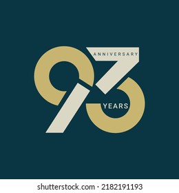 93 Years Anniversary Logo, Golden Color, Vector Template Design element for birthday, invitation, wedding, jubilee and greeting card illustration.