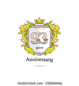 93 Years Anniversary Logo Using Heraldic Theme, Colorful and Isolated on white background
