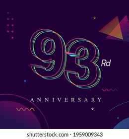93 years anniversary logo, vector design birthday celebration with colorful geometric background and circles shape.