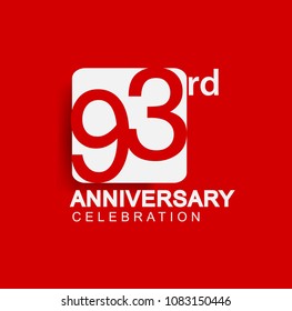 93 years anniversary logo with white square isolated on red background simple and modern design for anniversary celebration.
