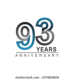93 years anniversary logotype bold line number with grey and blue color for celebration event isolated on blue background