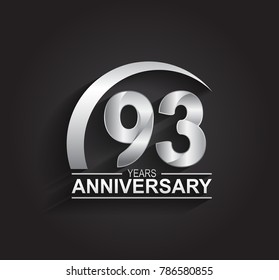 93 years anniversary logotype design with silver color isolated on black background for company celebration