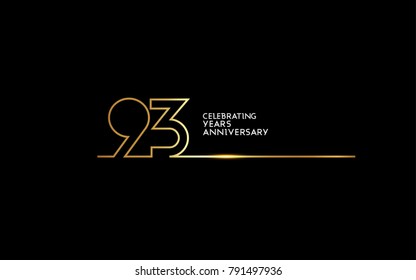 93 Years Anniversary logotype with golden colored font numbers made of one connected line, isolated on black background for company celebration event, birthday