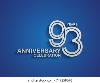 93 years anniversary logotype linked line number with silver color for celebration event isolated on blue background