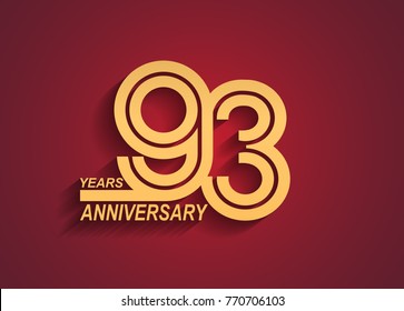 93 years anniversary logotype with linked number golden color isolated on red background for celebration event