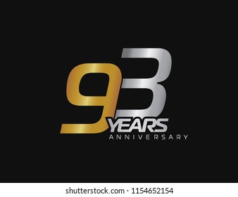 93 years anniversary logotype with silver and gold color isolated on black background for celebration event