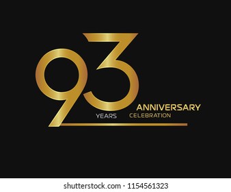 93 years anniversary logotype with single line golden and silver color for celebration