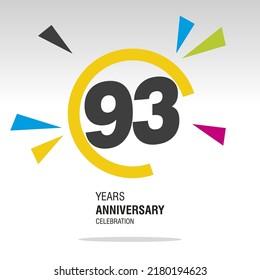 93 Years Anniversary, number in broken circle with colorful bang of confetti, logo, icon, white background