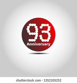 93 years Anniversary with simple bound design. Red bound with shadow. Dots font number. White colour font. My all design can see in my portofolio