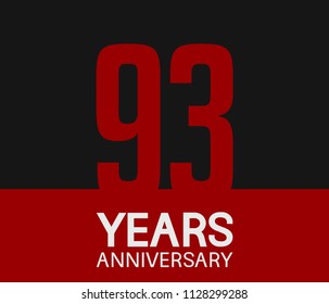 93 years anniversary simple design red number on black background for celebration template