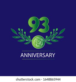 93 Years anniversary. Vector design greeting card with decorative floral for celebration