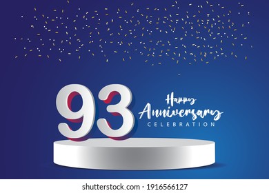 Ilustración de diseño de plantillas vectoriales de 93 años. Números 3d azules con escenario de podio para celebración
