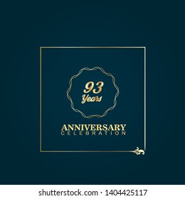 93 years celebration logo. golden 93th anniversary logo.designed for celebration card, greeting card and invitation card