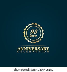 93 years celebration logo. golden 93th anniversary logo.designed for celebration card, greeting card and invitation card