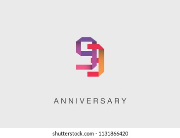 93 Years colorful Anniversary design with overlapping font number, isolated on white background