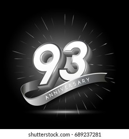 93 years silver anniversary logo celebration with firework and ribbon