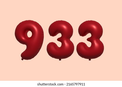 933 3d number balloon made of realistic metallic air balloon 3d rendering. 3D Red helium balloons for sale decoration Party Birthday, Celebrate anniversary, Wedding Holiday. Vector illustration