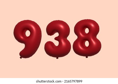 938 3d number balloon made of realistic metallic air balloon 3d rendering. 3D Red helium balloons for sale decoration Party Birthday, Celebrate anniversary, Wedding Holiday. Vector illustration