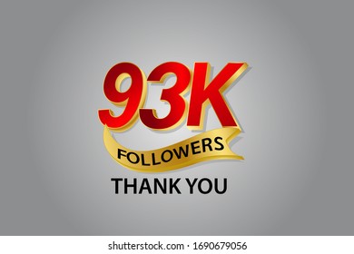 93K, 93.000 Followers Thank you logo Sign Ribbon Gold space Red and Golden for social media, internet, website - vector