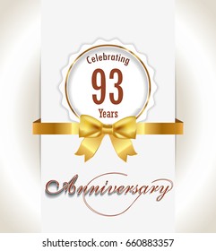 93rd Anniversary background, 93 years celebration invitation card vector eps 10