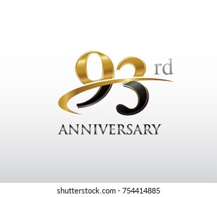 93rd anniversary black and golden swoosh. simple logo vector design for greeting card and invitation card