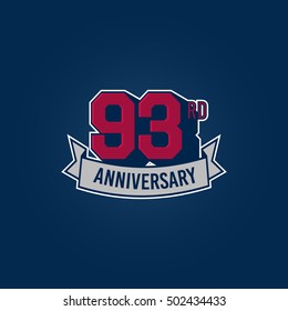 93rd Anniversary Celebration Logo using 3d Number, Red Colored Isolated in Blue Background. Retro Style 