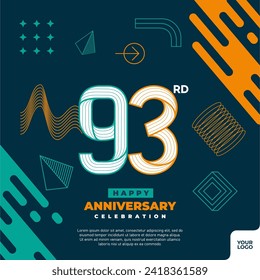93rd anniversary celebration logotype with colorful abstract geometric shape y2k background.