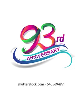 93rd anniversary celebration logotype green and red colored. ninety three years birthday logo on white background.
