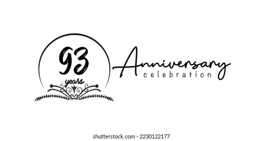 93rd  anniversary flat black color logotype style with hand lettering on white background
