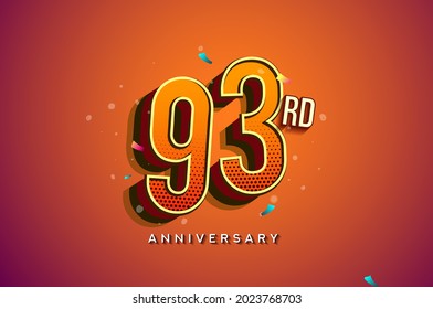93rd Anniversary Logo Design With Colorful Confetti, Birthday Greeting card with Colorful design elements for banner and invitation card of anniversary celebration.