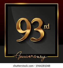 93rd anniversary logo golden colored isolated on black background, vector design for greeting card and invitation card.