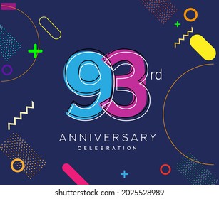 93rd anniversary logo, vector design birthday celebration with colorful geometric background.