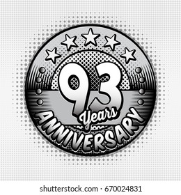 93rd anniversary logo. Vector and illustrations. Comics anniversary logo.