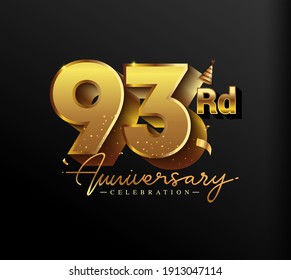 93rd Anniversary Logotype with Gold Confetti Isolated on Black Background, Vector Design for Greeting Card and Invitation Card