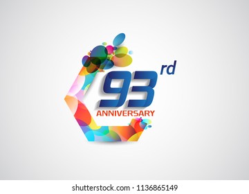 93rd anniversary modern design with colorful oval pattern for celebration event. Vector illustration isolated on white background